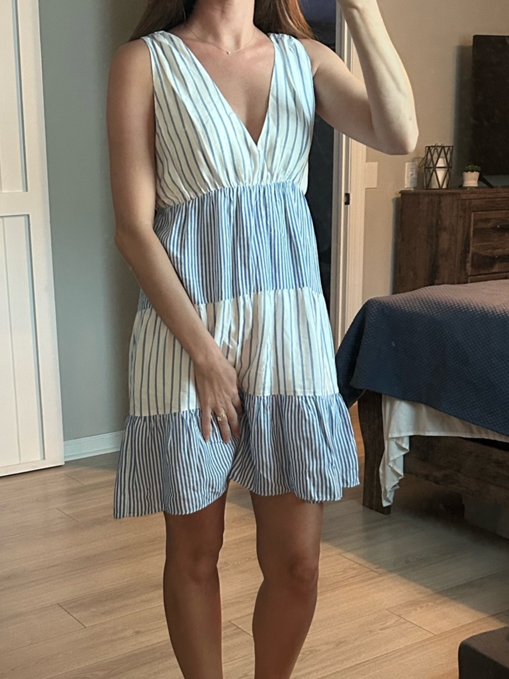 LOFT | Blue and White Striped V-Neck Dress - Picture 2 of 4